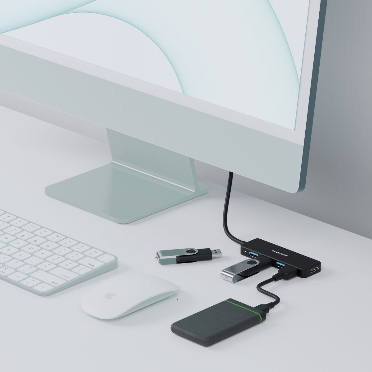 A large marketing image providing additional information about the product mBeat 4-Port USB-C Hub with USB-C DC Port - Additional alt info not provided